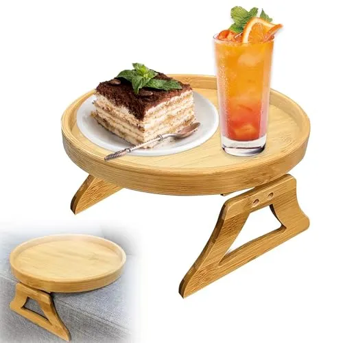 NCOALE Sofa Tablett Armlehne, Bambus Sofatablett Armlehne Tisch Faltbare Armlehnen Tablett Anti-Rutsch Couch für Fernbedienung Snacks Getränke (25x1,6cm)