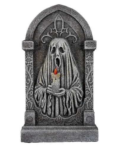 Horror-Shop Dekoobjekt Grabstein Deko mit Geist & Kerze als Motiv 53cm