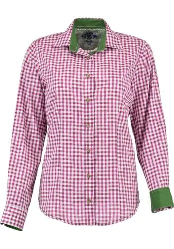 OS Trachten Damen Bluse Langarm - Dunkelrote Trachtenbluse mit Liegekragen - Elegante Trachtenbluse in Größe 40, tailliert mit Kontraststoff im Kragen und Manschette - perfekt für festliche Anlässe und traditionelle Events.