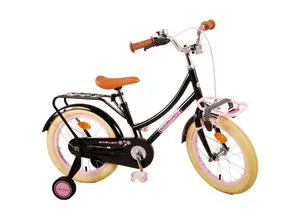 VOLARE Kinderfahrrad Excellent 16 Zoll - Schwarz und Rosa - Kinderfahrrad mit abnehmbaren Seitenrädern, ideal für sicheres Lernen. Höhenverstellbarer Sattel und Lenker sorgen für Anpassungsfähigkeit, während der geschlossene Kettenkasten für Sicherheit sorgt.