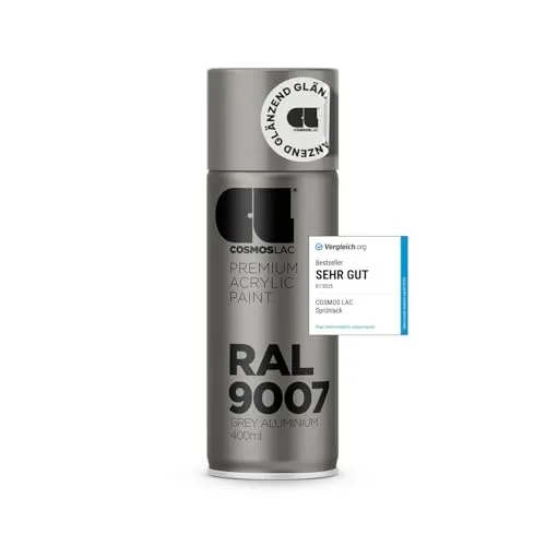 COSMOS LAC Acryllack aluminium grau, glänzend Sprühdose in vielen RAL Farbtönen - 400ml Spraydose perfekt für DIY, Upcycling und andere Lackierarbeiten geeignet (RAL 9007 - Grau Aluminium)