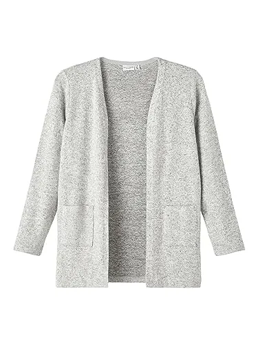 NAME IT Mädchen NKFVICTI LS Knit Card L NOOS Strickjacke, Grey Melange, 104