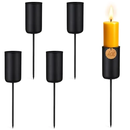 matches21 HOME & HOBBY Kerzenteller 4er Set Metall Schwarz mit Stab Ø 2,3 cm - Adventskranz Kerzentüllen für Stabkerzen