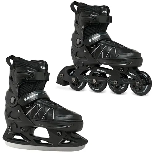 RAVEN Expert 2in1 Schlittschuhe Hockey Inline Skates Inliner für Kinder und Erwachsene verstellbar (Black, 43-46 (28-30,5cm))