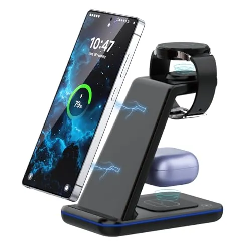 Induktive Ladestation für Samsung S25 Ultra, Wireless Charger für Samsung Watch und Handy, Induktionsladegerät für ZFlip/ZFold, Watch Ultra/7/6/5, Kabelloses Ladegerät für Galaxy Buds (ohne Adapter)