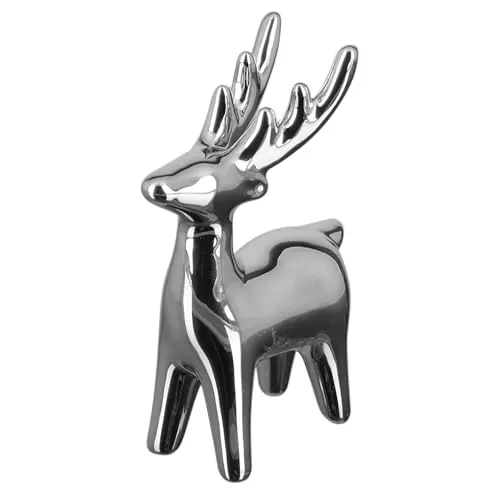 Fink stehendes kleines Deko Rentier 3 x 6.5 x 10.5 cm Silber aus Keramik zum Aufstellen