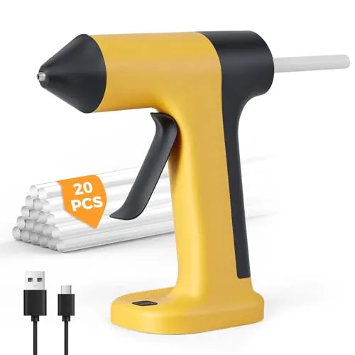 Gaethra Heißklebepistole Akku 2000mAh, Heißklebepistole Kabellos mit 20 Klebesticks 7 mm x 130 mm, 60 Min. Laufzeit, Klebepistole Akku für Schule, Heimwerken, und Reparaturen im Haushalt