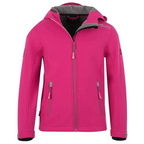 Trollkids Girls Trollfjord Jacket - Mädchen Jacke in Rosa, Größe 164 - Wasserabweisende Softshelljacke für Mädchen, ideal für Outdoor-Aktivitäten. Mit verstellbaren Ärmeln und Reflektoren für Sicherheit und Bewegungsfreiheit.