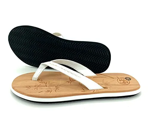heimtexland ® Flip Flops Vegan Damen Badelatschen Boho Sommer Zehentreter Sandalen Bambus Optik Typ782 Weiß 40