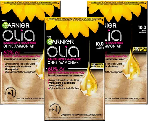 GARNIER Olia Haarfarbe 7.4 Intensives Kupfer, 3-tlg. Set - Dauerhafte Haarfarbe mit pflegender Formel, die intensive Kupfernuancen verleiht. Die cremige Textur sorgt für einfaches Auftragen und glänzendes Haar. Ideal zur Abdeckung von grauem Haar und für sichtbar verbesserte Haarqualität.