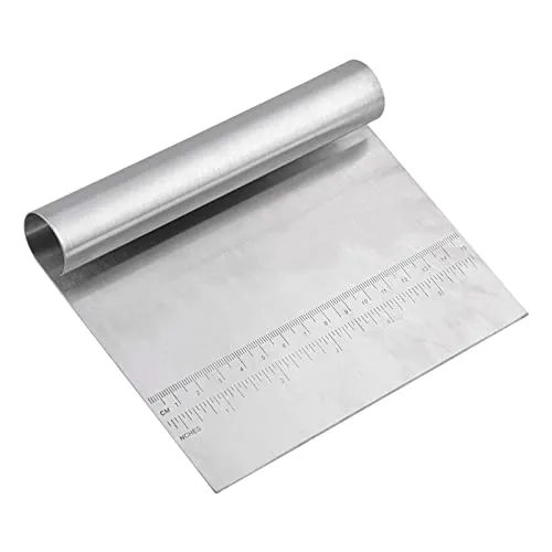 TOPINCN Edelstahl Teigschaberkarte Gebäckschneider mit Messhilfe Teigspachtel aus Kunststoff hochwertiger Teigschneider Schaber zum Glattstreichen von Teig