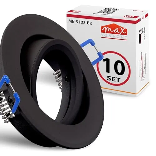 max K O M F O R T 10x Einbaustrahler Schwarz Matt 5103-BK - Deckenspots mit schwenkbarem Design für gezielte Beleuchtung, elegantes matt schwarzes Finish und einfache Montage für stilvolle Lichtakzente in jedem Raum.