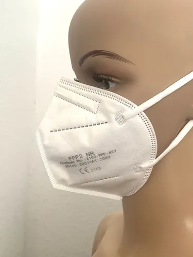 FFP2 NR Mundschutz weiß - 50 Stück Feinstaubmaske mit CE2163 Zertifikat - Mundschutz Kategorie: FFP2 NR - 5-lagige Feinstaubmaske für optimalen Atemschutz, ausgestattet mit Gummiösen und verstellbarer Nasenklammer.