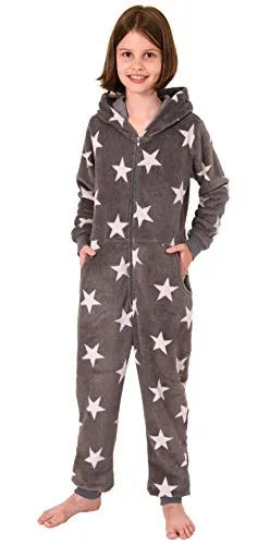 Mädchen Jumpsuit Overall Schlafanzug Pyjama Langarm - Sternenmotiv - 291 467 97 961, Farbe:grau, Größe:116