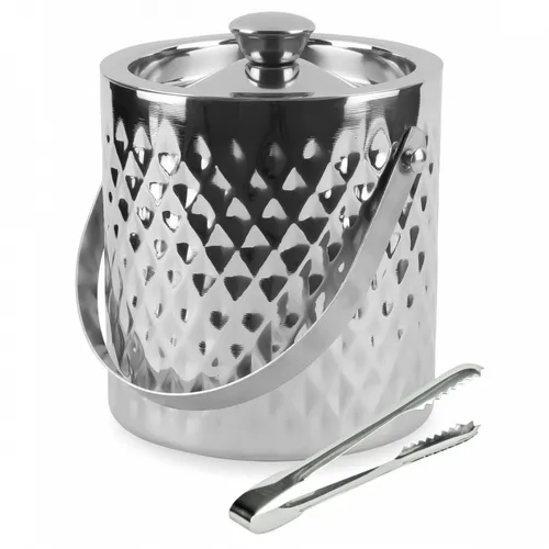 KINGHOFF WIADERKO DO LODU 1,5L KH-1508 - Cocktail-Zubehör aus hochwertigem Edelstahl, doppelwandig mit Deckel, ideal für BBQs und Partys – hält Eis länger kalt!