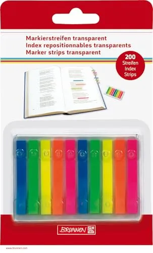 Brunnen 1055886 Markierstreifen (Neonfarben transparent, rückstandfrei ablösbar, 200 Markierstreifen)
