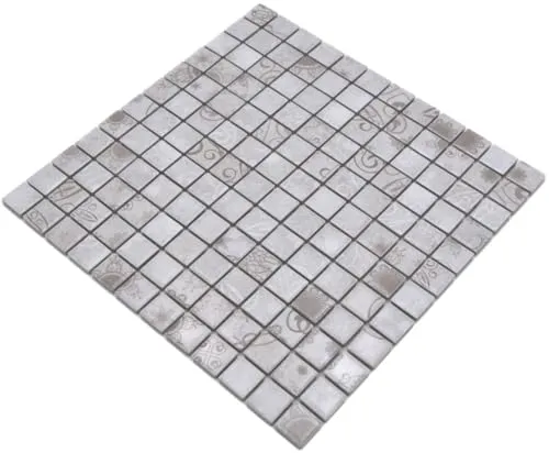 Retro Vintage Mosaik Fliese Keramik grau beige WAND BAD WC DUSCHE KÜCHE FLIESENSPIEGEL THEKENVERKLEIDUNG BADEWANNENVERKLEIDUNG