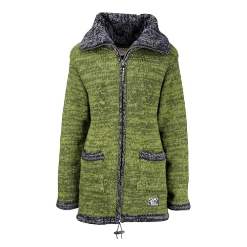 THC Natural Line Schafwoll Strickmantel 904 grün - Strickmantel aus 100% Schafschurwolle, handgestrickt und windabweisend. Ideal für kalte Tage, mit Fleece-Innenfutter und praktischen Taschen.