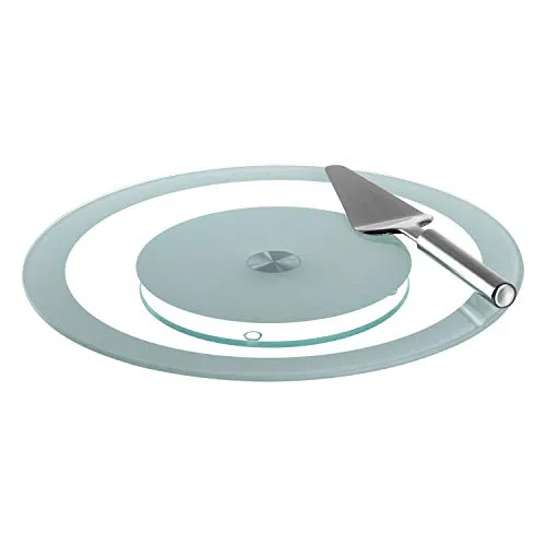 montana-Glas Tortenplatte: bistro mit Tortenheber Ø 35 cm - Servierplatten, elegante Tortenplatte aus hochwertigem Glas in hellgrau, inklusive passendem Tortenheber für stilvolles Servieren.