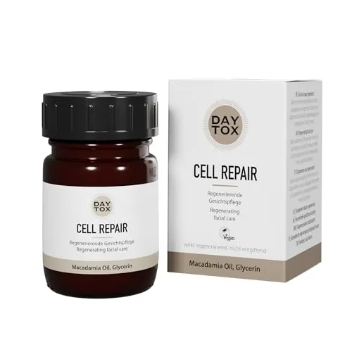 Gesichtscreme Anti Aging Feuchtigkeit mit Hyaluron & Macadamia Öl- Vegan, Ohne Silikone, Made in Germany - DAYTOX - Cell Repair - 50 ml