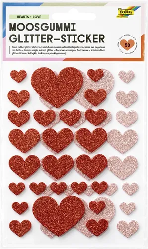 folia Moosgummi Glitter-Sticker HEARTS LOVE 50 Stück auf 2 Bögen