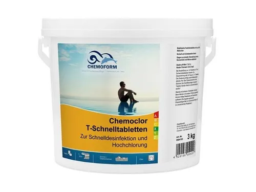 Chemoform Chemoclor Chlor T-Schnelltabletten 3 kg - Poolzubehör für effektive Wasserdesinfektion mit schnelllöslichen 20 g Chlortabletten, ideal für Stoß- und Dauerchlorung.