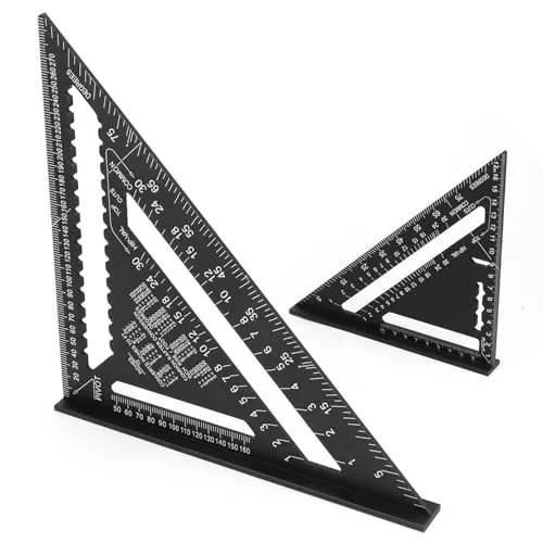 QWORK® 2 Stück Zimmermannswinkel, Metrisches Geschwindigkeitswinkel, 185MM und 300MM Aluminium-Zimmermanns Dachwinkel, Geodreieck Groß, für Zimmermann, Dachdecker