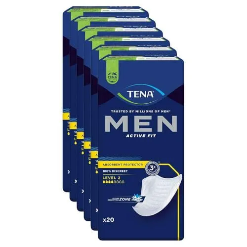 TENA MEN Active Fit Level 2 Inkontinenz Einlagen - Inkontinenzeinlagen für Männer, bieten optimalen Schutz und Komfort für aktive Lebensstile, 6 Packungen mit je 20 Stück