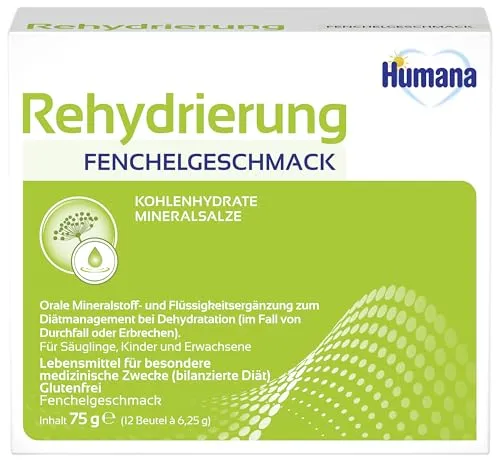 Humana Rehydrierung Fenchel (12 Beutel) • Elektrolyt Pulver zur oralen Rehydratation bei Durchfall & Erbrechen • Von Geburt an geeignet • Glutenfrei • Mit Fenchelgeschmack