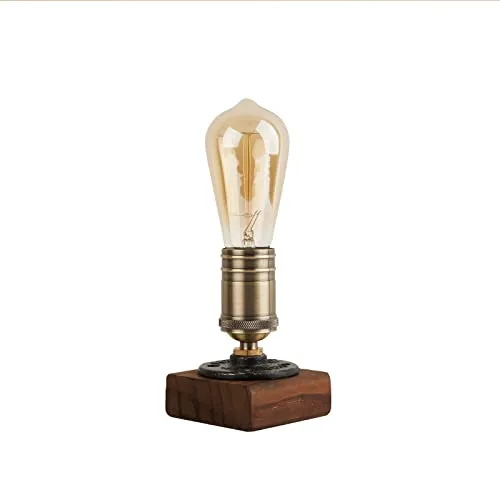 OuXean Vintage Tischlampe, Industrielles Holz-Nachtlicht, Steampunk-Schreibtischlampe, E27-Lampe für Schlafzimmer Wohnzimmer Zuhause Kunstausstellung Café Bar Studio, antikes Dekor, keine Glühbirne