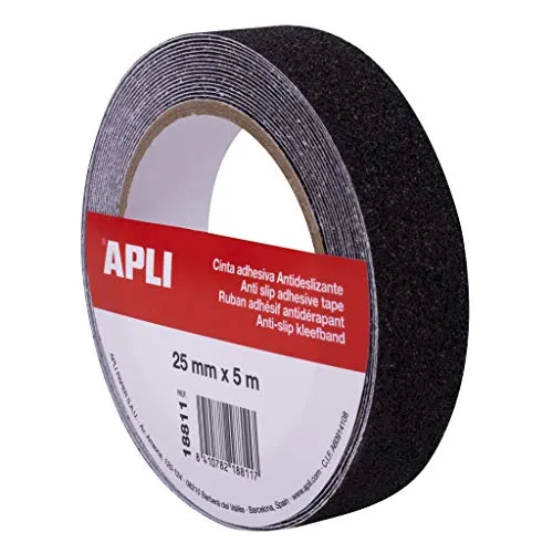 APLI 18811 Anti-Rutsch-Klebeband, 25 mm x 5 m, robust, PVC, Schwarz