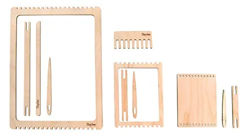 Rayher Holz Webrahmen Set, FSC Mix Credit, 11teilig, 3 verschiedene Rahmen, mit Webschiffchen, Webnadeln, Webkamm, 63125505