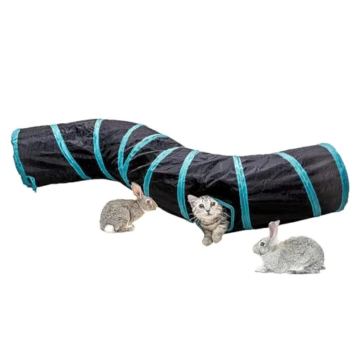 Katzentunnel Katze Spielzeug Tunnel 2 Way Tube Zusammenklappbar Katzenspielzeug für Kätzchen Welpeln Kaninchen Indoor Und Outdoor (S-Tunnel Black)