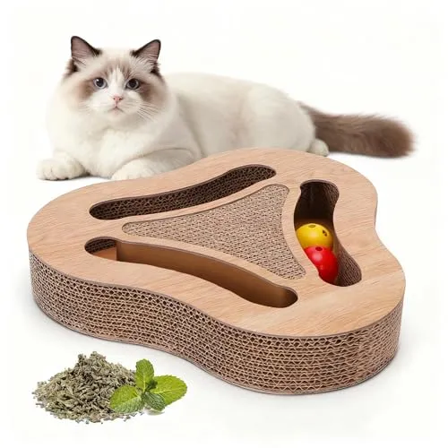 Nobleza - Kratzbrett Katzen， widerstandsfähig Katzenkratzbrett mit Ballspielzeug， Kratzmöbel aus hochwertiger Karton， 33 * 31.5 * 5.5cm， Dreieckiges 2-in-1 Katzenkratzbrett