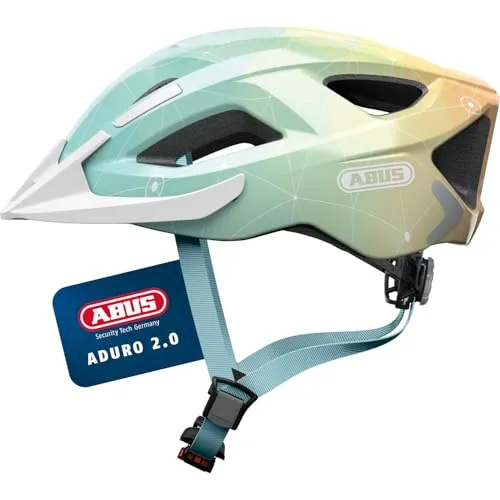 ABUS 72770 Fahrradhelm, Blau (Blue Art), M (52-58 cm) - Fahrradhelme mit maximaler Sicherheit dank robuster EPS- und Polycarbonat-Verbindung, individuell anpassbar und mit integriertem LED-Licht für bessere Sichtbarkeit.