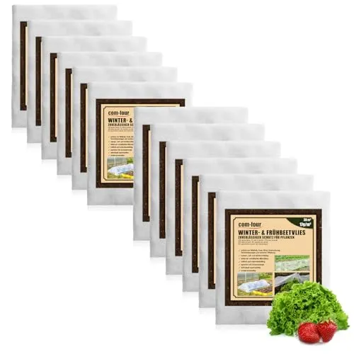 com-four® 180 m² Frühbeetvlies - 17g/m² Wintervlies als Frostschutz - Abdeckvlies 12 Stück 1,5 x 10 m - reißfestes Hochbeet-Vlies für Gemüse, Obstbäume und als Kälteschutz (180m²-17g/m²)