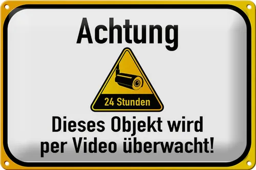 Blechschild Achtung 30x20 cm dieses Objekt videoüberwacht Deko Schild tin sign