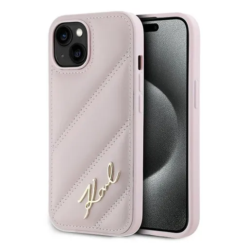 Karl Lagerfeld KLHCP15MPQDSMGP iPhone 15 Plus / 14 Plus Hardcase - Stylische Smartphone Hülle in Pink mit diagonalem Quilt-Design, idealer Schutz für dein iPhone 15 Plus oder 14 Plus.