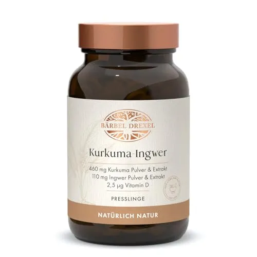 Kurkuma Ingwer Presslinge mit Curcumin und Gingerol - Pflanzliches Ergänzungsmittel Kurkuma, unterstützt das Immunsystem und die Verdauung mit 100% natürlichen Inhaltsstoffen, ohne künstliche Zusätze.