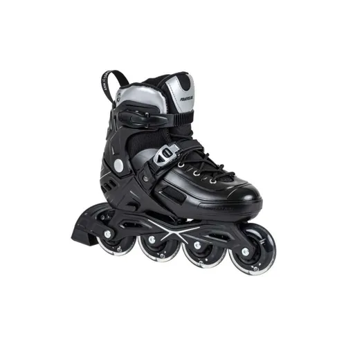 Powerslide Khaan Junior NXT Inlineskates schwarz|silberfarben 31/34 - Inliner für Einsteiger, verstellbar von Größe 31 bis 34, mit abwaschbarem Obermaterial und Fersenbremse für sicheres Fahren, ideal für Kinder ab 3 Jahren.