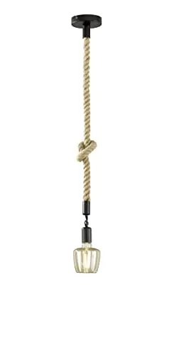 Fischer & Honsel Maritime Pendelleuchte Rope, Massive Hängelampe mit Seil & Knoten, E27-Fassung max. 40 Watt, Pendellampe aus Metall in Schwarz, Ø 12cm