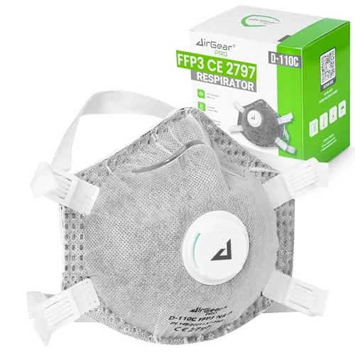 AirGearPro D110C FFP3 Maske mit Ventil (20er Pack), Staubmaske Feinstaub | Staubmaske, Atemschutzmaske & Feinstaubmaske gegen Feinstaub & Schimmel, für Bau, Handwerk, Schleifen & Holz