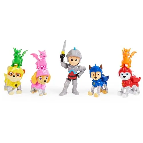 Paw Patrol Drache und Ryder Geschenkset mit 8 Figuren - Actionfiguren-Set mit Ryder und 4 Welpen sowie 3 Mini-Drachen. Ideal für fantasievolles Spielen und das Sammeln der Rescue Knights Figuren!