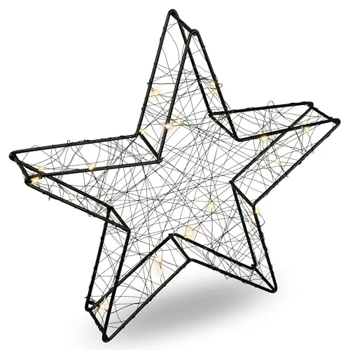 Nipach Draht-Stern schwarz - 25 LED warm weiß - Batterie
