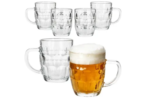 MamboCat Bierglas 6x Dublin Bierkrug 400ml mit Relief & Henkel Bierhumpen klar 0,4L, Glas