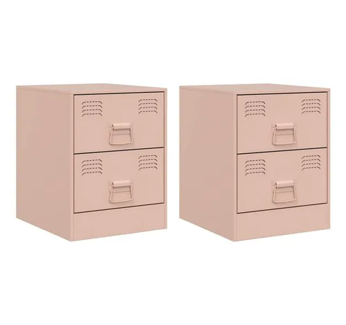 furnicato Nachttisch Rosa aus Stahl 34,5 x 39 x 44 cm (2-St) - Stilvoller Nachttisch aus robustem Stahl für dein Schlafzimmer. Mit praktischem Stauraum für Bücher und Fernbedienungen, pflegeleicht und elegant – ideal für jedes Interieur.