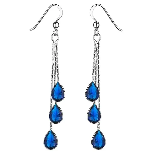 Materia Tropfen Ohrringe Silber 925 mit Zirkonia Steine blau SO-277-Blau