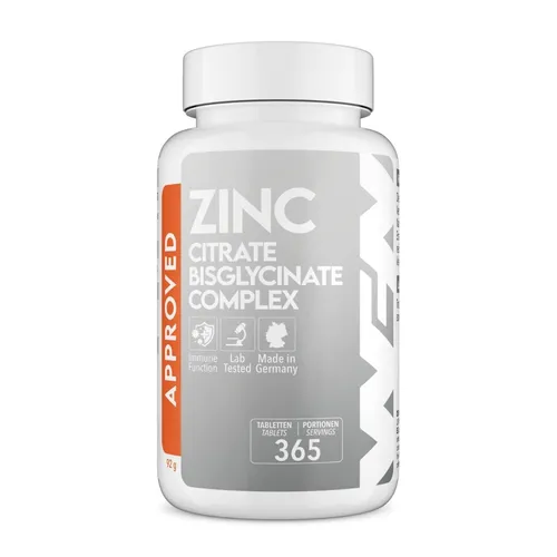 WFN Approved Zinc - 365 Tabletten - Zink 25mg hochdosiert - Bisglycinat + Citrat