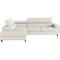 MIRJAN24 Ecksofa Nord - Beige, L-Form mit Schlaffunktion und Bettkasten - Sofas mit Schlaffunktion, ausziehbar und praktisch, ideal für kleine Räume. Maße: 264 cm x 203 cm, inklusive Bettkasten für zusätzlichen Stauraum.
