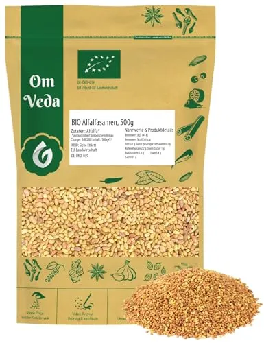BIO Alfalfa Sprossensamen 500g | Keimsaat für Sprossen und Mikrogrün | Hohe Keimrate | Rohkost-geeignet, vegan | Ideal für Salate, Sandwiches, Smoothies, Bowls | Premium Sprossen Samen